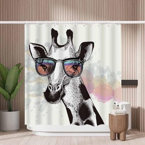 Image of Woutay Shower Curtain Mould Proof Resistant Fashion Giraffe,Water Repellant Fabric,Polyester,with 12 Plastic Hooks