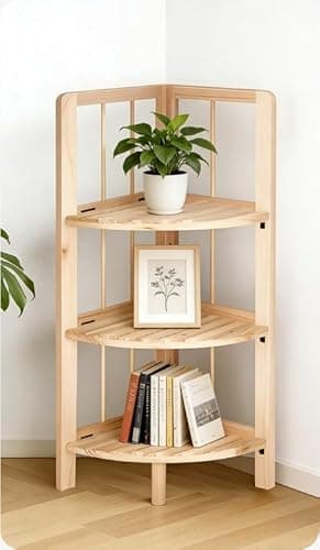 Image of GBS 3 Tier Wooden Corner Shelf - Fir Wood Freestanding Corner Plant Stand & Display Rack for Indoor, Books & Home Décor, Living Room, Bedroom, Bathroom & Balcony (27 x 27 x 84.5 cm)