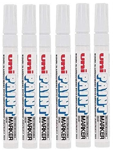Image of Uni Coloured Medium (2.2-2.8mm) PX-20 White Oil Paint Marker Pen Metal Glass Wood Plastic Stone Outdoor Bullet Nib Tip (Pack Of 6)