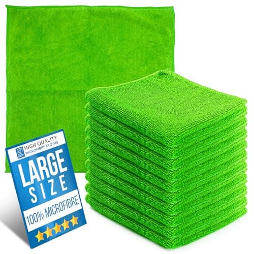 Image of Microfiber Cleaning Cloth, Large Size 40x40cm, Super Absorbent Lint Free Microfibre Cloths Cleaning for Home, Kitchen, Surface, Mirrors, Bathrooms, Motorbike, Car (Green, 10)