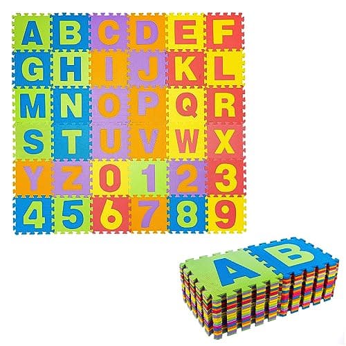 Image of ADEPTNA Large Multi-Coloured Soft EVA Foam Jigsaw Play MAT - Alphabet Floor MAT for Kids Play Room - Each Tile Measures 29CM X 29CM X 1CM (36 PCS)