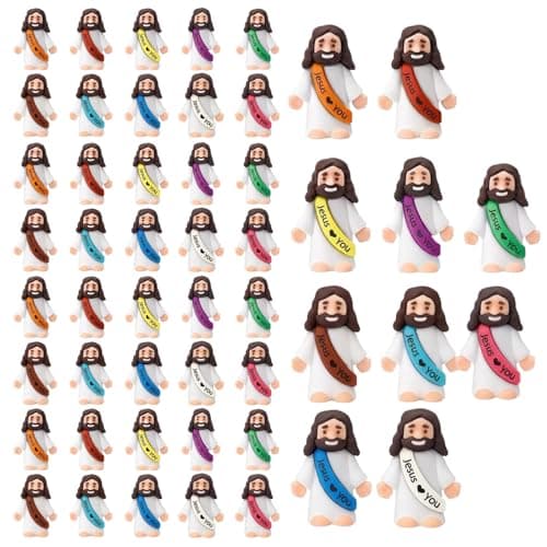 Image of IAndhy Mini Jesus Figures, Religious Teaching Aids and Church Activity Decorations, Set of 50 Mini Figures with Assorted Colors for Sunday School and Baptism Ceremonies