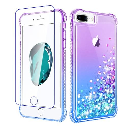 Image of Pilaru Lovely for iPhone 8 Plus/7 Plus/6 Plus/6S Plus Case Clear Liquid Heart Glitter Soft TPU Cover Transparent Girly Protective Phone Case for iPhone 6 Plus,Purple/Teal