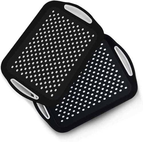 Image of Essen 2-Pack Serving Tray Set – Non-Slip Lap Boards with Grip Handles, Ideal for Food Prep, Tea, Breakfast in Bed – Plastic Tray for Stable Dining – Dishwasher Safe (Black/Black)