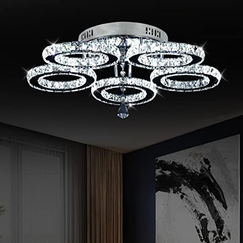 Image of VETRULUS Modern Led Crystal Chandelier, 5 Circle Rings Crystal Pendant Ceiling Lights Flush Mount Lighting Fixture for Bedroom Dining Room Living Room (5 Rings(Cool White))