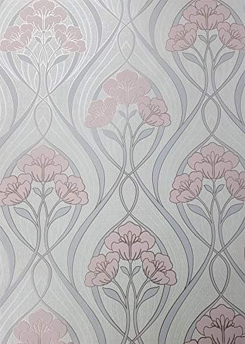 Image of Fine Decor Evelyn Floral Blush Pink Wallpaper Metallic Rose Gold Flowers Vinyl from YöL