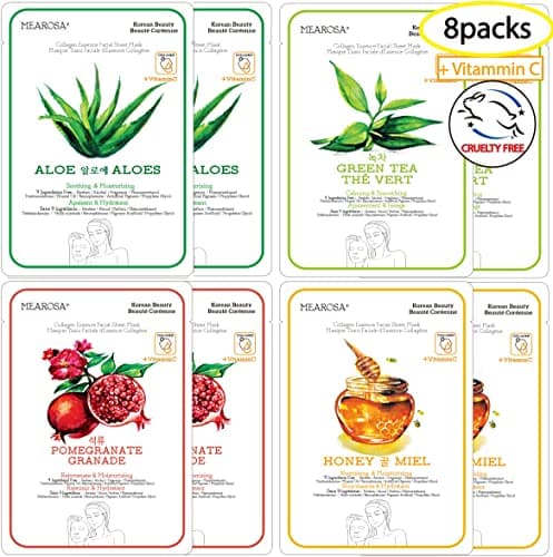 Image of MEAROSA Vitamin C Collagen Firming Facial Sheet Mask Korean Skin Care Hydrating & Nourishing Premium Quality Natural ingredients Essence Sensitive skin(8 Variety pack 25ml)
