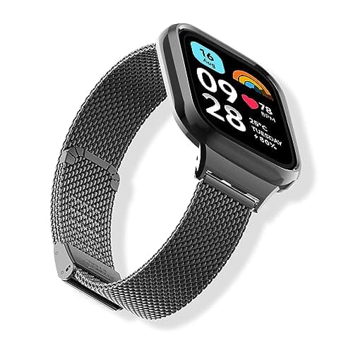Image of PaceBid Strap Compatible with Xiaomi Redmi Watch 3 Active, Mesh Woven Stainless Steel Metal Replacement Watch Band with Protection Frame, Bracelet for Xiaomi Redmi Watch 3 Active - Black