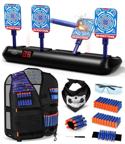 Image of Lehoo Castle Nerf Target, Kids Toys for 3 4 5 6 Year Old Boys, Electronic Digital Target for Nerf Gun, 3-9 Year Old Gifts Shooting Game with 60 Bullets Vest (Black)