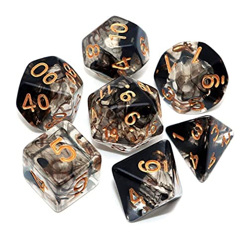 Image of CREEBUY Polyhedral Dice Set for Dungeons and Dragons, D&D, Pathfinder, Transparent and Black Gradient, Set of 7 Dice for Role Playing Games