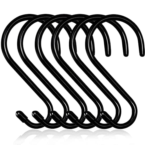 Image of Swatowot® 10 Pack 15 cm Large Heavy Duty S Hooks Non Slip Vinyl Coated S Hook for Hanging, Steel Metal Black Rubber Coated Closet S Hooks for Hanging Plants Jeans Pot Pan Cups Towels Hats Jewelry