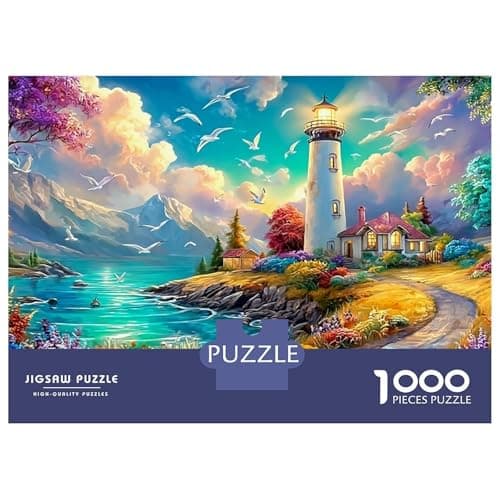 Image of Lighthouse near Mountains And Lake 1000-Piece Jigsaw Puzzle Coastal Lighthouse Family Game Night Essential, Adults & Kids 70x50cm/1000pcs