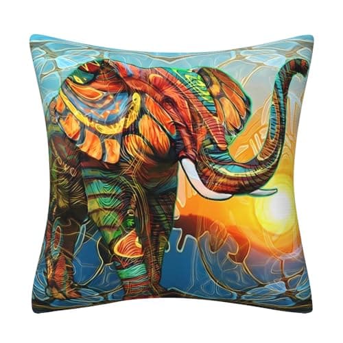 Image of DILOXNSU Elephant Gifts Cushion Covers, Colorful Cushions Covers 45 x 45 cm Double-Sided Decorative Pillows Covers for Sofa Bed Livingroom Garden Outdoor Home Decor Pillow Case 18 x 18 inch