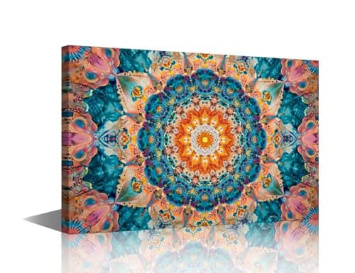 Image of Home Decorations for Living Room Kaleidoscope of Vibrant Colors Canvas Painting Wall Art 1 Piece Wall Art Mandala Canvas Painting Artwork for Home Walls Framed Art Wall Decor Arts Crafts 18x12 in