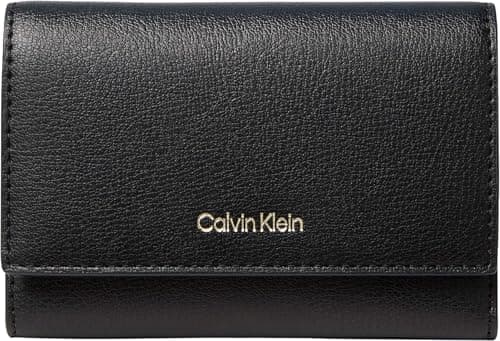Image of Calvin Klein Women's FOIL Logo Trifold with Zip Pocket LV04F1117G Wallets, Black (Black/Toasted Coconut), One Size