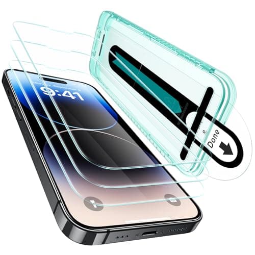 Image of ESR 3 Pack for iPhone 14 Pro Max Screen Protector, [9H Hardness] [Military Grade Shatterproof] Tempered Glass Film with Flawless Fit Tray