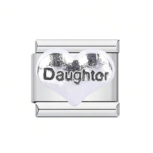 Image of Mon & Sons Daughter Mum Gift I Love You Heart Charm Silver Italian Link Stainless Steel Bracelet Charm Compatible With 9mm Bracelet