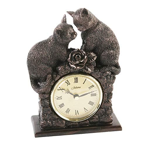 Image of Bronze Finish Mantel Clock - 2 Cats