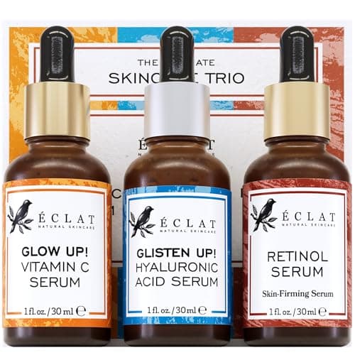 Image of Eclat Skincare Face Serum Set – Vitamin C, Retinol, Hyaluronic Acid for Hydration & Anti-Aging – Brightening & Firming Facial Serums – 3 Pack Face Care Set