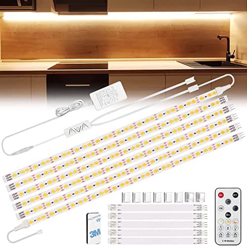 Image of Enteenly Under Cabinet Strip Lights Kit 9.8ft/3m, 12V UK Plug Warm White Dimmable LED Strip with Remote, Flexible Lighting Strips for Kitchen, Shelf, Cupboard, TV, Desk, Plug in Warm White 2700K