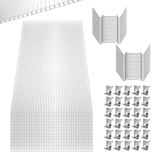 Image of YEATHOR 14x Polycarbonate Sheets 4mm Double Wall Panels Twin Wall Sheets Greenhouse Panels with Mounting Accessories Roofing Sheets for Greenhouse Canopy Carport, Transparent 10. 25 m²