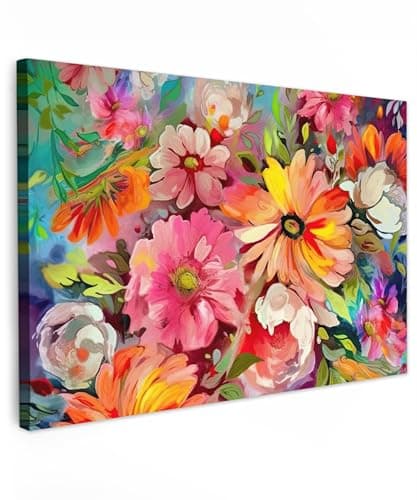 Image of Canvas Picture Flowers Art Abstract Colourful Wall Decoration Painting Modern Living Room Decoration (30 x 50 cm, No Frame)