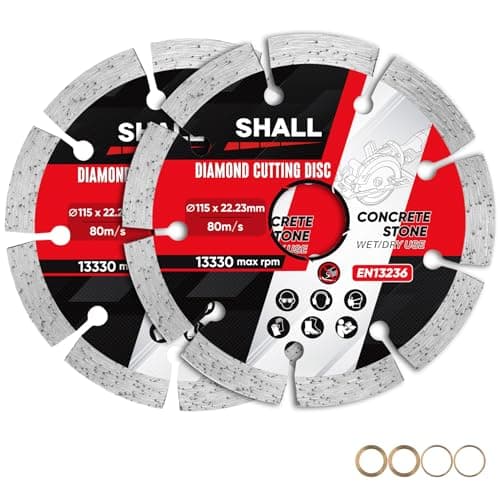 Image of SHALL 115 mm (4.5") Segmented Diamond Cutting Discs, Fast Cutting for Angle Grinder, Concrete, Stone, Masonry & Tile, 22.23 mm Bore with 16 mm & 20 mm Reduction Rings, 2-Pack