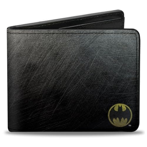 Image of Buckle-Down Men's Bifold Wallet Batman, Batman, 4.0" x 3.5", Dc Comics Wallet, Bifold, Bat Signal Corner Weathered Black Yellow Black, Vegan Leather