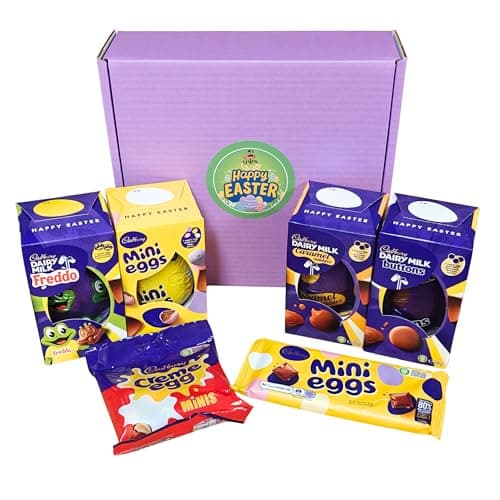 Image of Cadbury Easter Super Collection Gift Box, 4 Chocolate Eggs, Buttons, Caramel, Mini Eggs and Freddo, Mini Eggs Bar and Creme Egg Minis