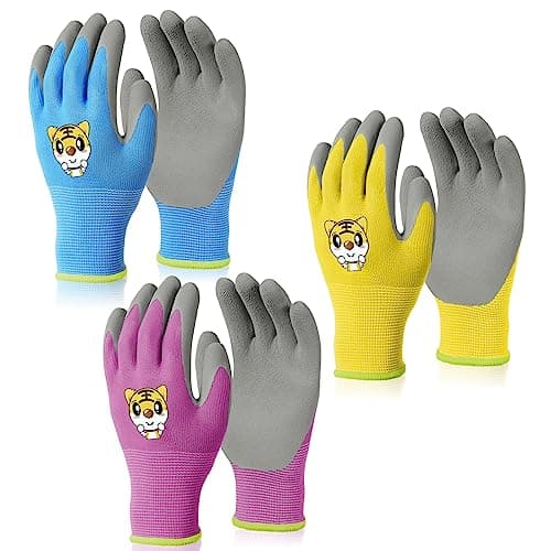 Image of OSDUE 3 Pairs of Gardening Gloves, Kids Safety Work Gloves, Gardening Gloves for Women with Soft PVC Dots, Comfortable Breathable Non-Slip Flexible for Yard, Fishing, Camping (Under 5 Years Old)