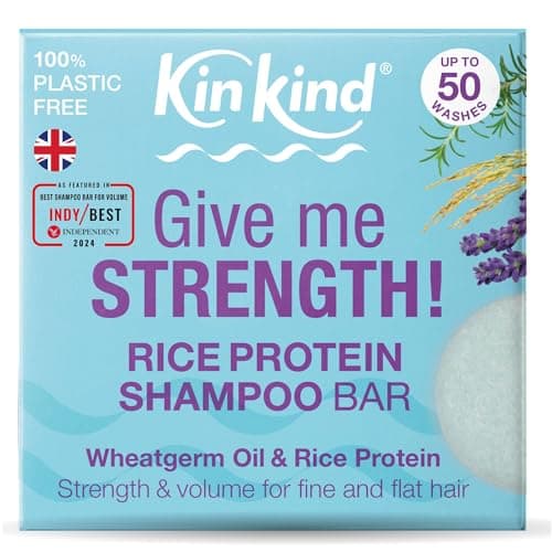 Image of KinKind Rice Water Shampoo Bar for Hair Growth. Give Me STRENGTH! Shampoo Bars for hair UK made. Solid Shampoo Bar with Rice Protein & Rosemary for Thickening Menopause, Thinning, Fine & Flat Hair