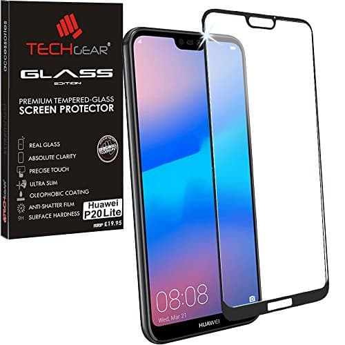 Image of TECHGEAR Screen Protector fits Huawei P20 Lite - 3D GLASS Edition FULL Screen Coverage Tempered Glass Screen Protector Guard Cover Compatible with Huawei P20 Lite (Black)