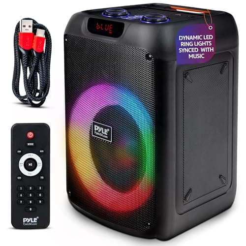 Image of Pyle Bluetooth Party Speaker, 100W Portable Outdoor Wireless System with Deep Bass, Clear Sound, Big Loud Speakers with TWS, Rechargeable, Rolling Wheels, Black