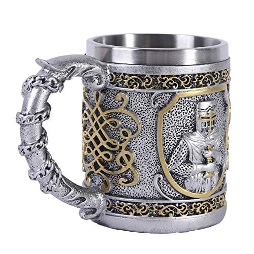 Image of VOANZO Medieval Templar Crusader Knight Mug 12oz Suit of Armor Knight Of The Cross Beer Stein Tankard Coffee Cup With Handle
