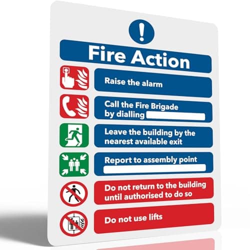 Image of Essential Fire Action Notice Sign, 200 x 150mm Safety Signs with Clear Alarm Guidelines, Matte Self-adhesive Vinyl Sticker, Fire Evacuation Procedure (Single Pack)