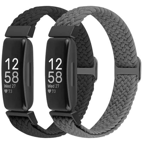 Image of BTTNG 2 Pack Elastic Braided Straps Compatible with Fitbit Inspire 3/ Inspire 2/Inspire/Inspire HR/Ace 3/Ace 2 Women Men Kids, Adjustable Stretchy Wristbands Loop Sports Replacement Band