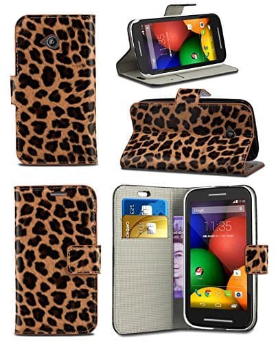 Image of London Gadget Store New Creative Graphic Pattern Wallet Case Cover Printed Design with Integrated Stand Compatible with HTC Desire 620 - Leopard Skin (Brown)