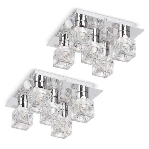 Image of MiniSun | Modern Chrome Ice Cube 5 Way Flush Ceiling Lights | Pendant Lights, Home Décor & Improvement Essential | Set of 2 | Mains Wired
