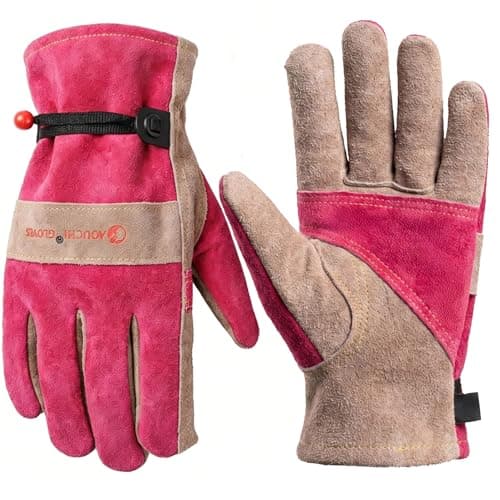 Image of AOUCHI Women's Cotton Lined Leather Work Gardening Gloves, Rose Trimming, TIG/MIG Welding, Construction, Farm, Ranch Flexible Cowhide Gloves. Comfortable, Durable (Small)