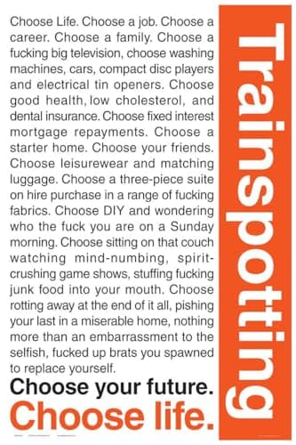Image of Grindstore Trainspotting Quotes Maxi Poster - Laminated Large Wall Art Print, Wall Decor, Home Office Classroom Decoration, Gift Idea, Decorative Print 91.5x61cm