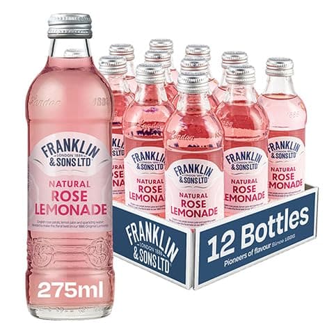 Image of Franklin & Sons Natural Rose Lemonade | 12 x 275ml Bottle Case | Natural Rose Flavour | Low Sugar | Peak District Spring Water | Sparkling Soft Drink | Premium Fizzy Drink |