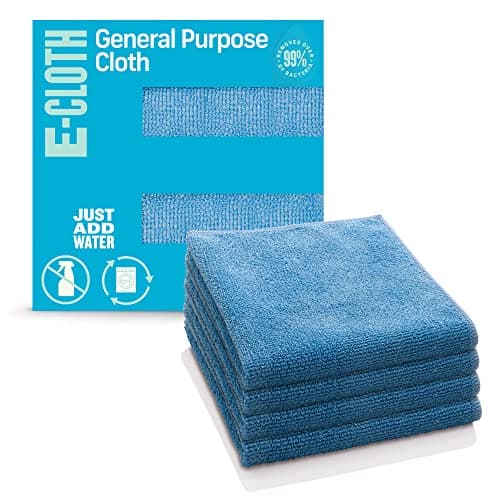 Image of E-Cloth General Purpose Microfibre Cloth, Multipurpose Cleaning Cloth for Household Surfaces, Washable and Reusable, 100 Wash Promise, Blue, 4 Pack