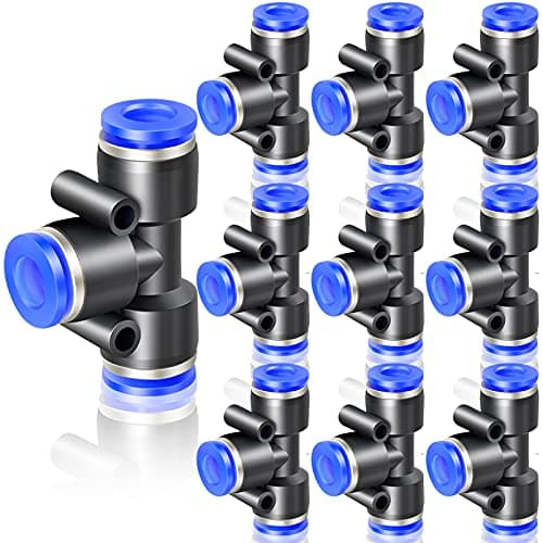 Image of ERGAOBOY 10 Pcs 10MM Tube OD 3-Way Tee Push to Connect Fittings, Blue Pneumatic Push Lock (PE-10)