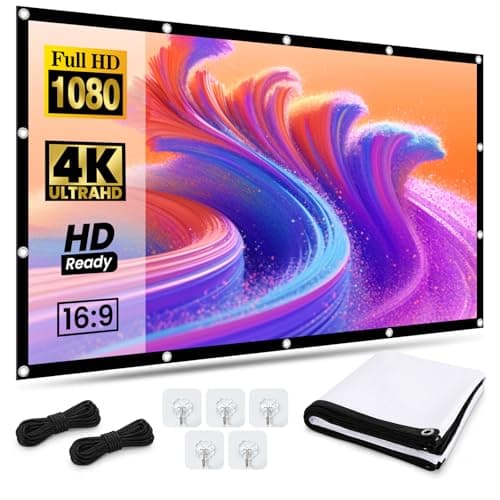 Image of CEYOME 84 Inch Projector Screen, Outdoor Projector Screen with Milk Silk Fabric, 2.5cm Black Border, Hooks & Rope, Foldable Screen for Home Cinema, Garden, Camping & Office