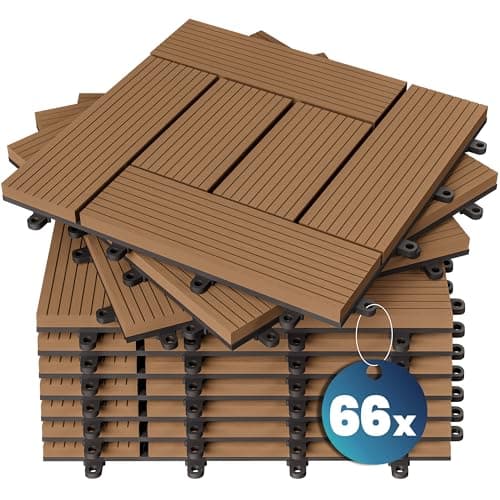 Image of CASARIA® 66x WPC Composite Mosaic Terracotta Decking Tiles 30x30cm | Cuttable Interlocking System | Drainage System | Garden Balcony Patio Click Lock-In Flooring Deck | Set of 66 Tiles 6m²