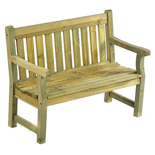 Image of BrackenStyle Darwin 120cm 2 Seat Wooden Garden Bench - Dip Treated Scandinavian Pine Timber Outdoor Patio Natural (Green Pine)