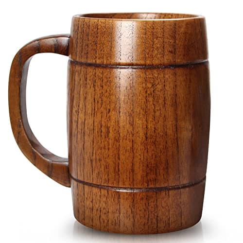 Image of 18 oz Large Wooden Beer Mug Gift for Men Women Big Vintage Viking Cup Rustic Cool Wood Stein Tankard Handmade Unique Coffee Man Mugs for Him Male Dad Husband Manly Camping Tea Cup Outdoor Fancy Mug