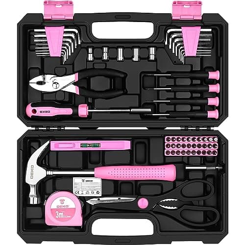 Image of Pink Tool Kit:DEKO Tool Set, Pink Hand Tool Kit DIY for Women 62 Pieces, Ladies Tool Box for Home