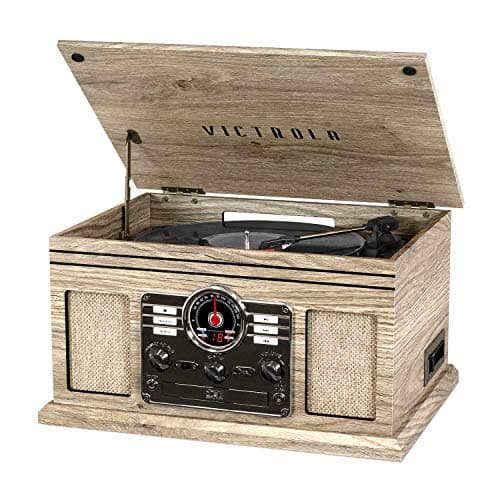 Image of Victrola The Quincy 6-in-1 Bluetooth Record Player & Multimedia Centre with Built-in Speakers – 3-Speed Turntable, CD & Cassette Player, AM/FM Radio, Wireless Music Streaming (Farmhouse Oatmeal)