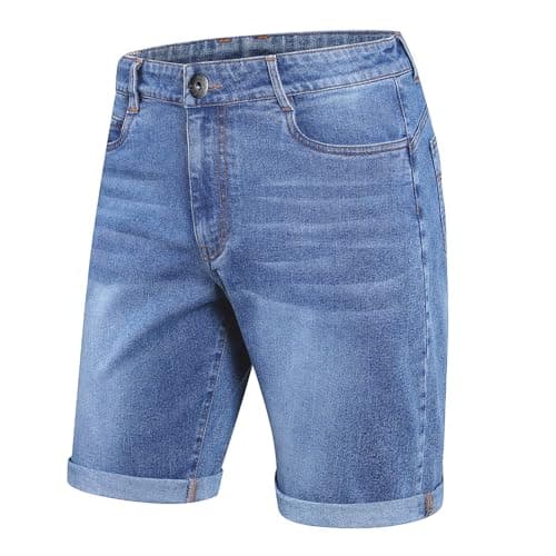 Image of ZOXOZ Mens Denim Shorts Classic Stretch Chino Jeans Short Casual Summer Wash Straight Fit Cotton Blend Light Blue 2XL
